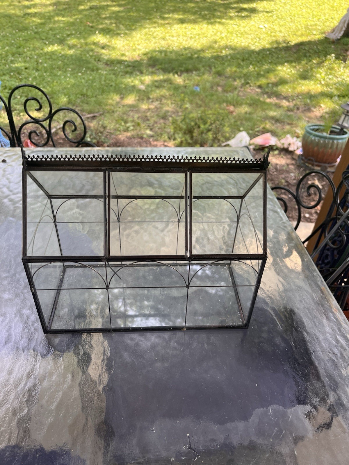 House-Shaped Glass & Metal greenhouse for plants, Black/Clear, 10 inches
