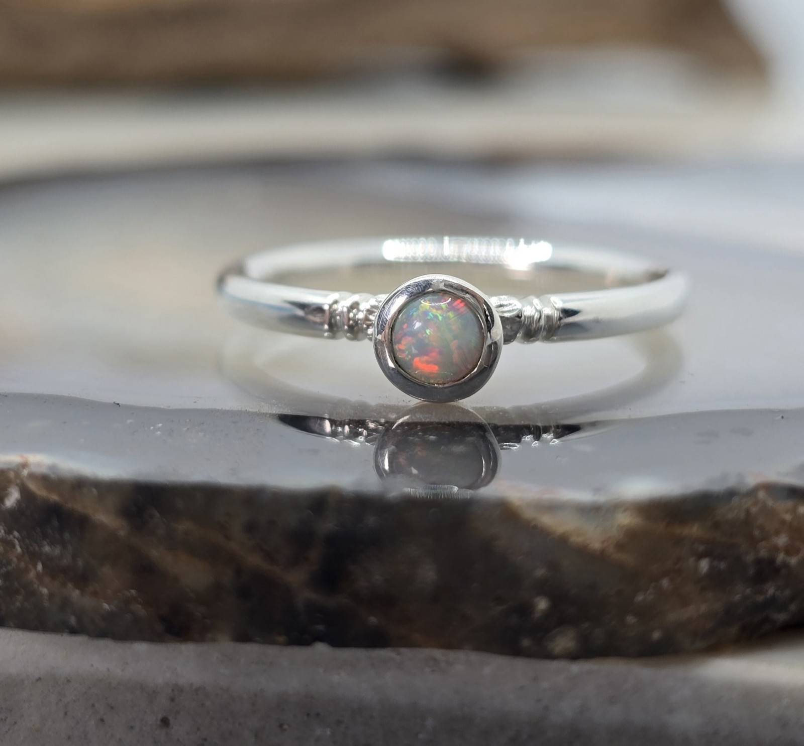 2 X Australian Made STACKABLE Opal Ring Set 925 Sterling Silver Ring Unique