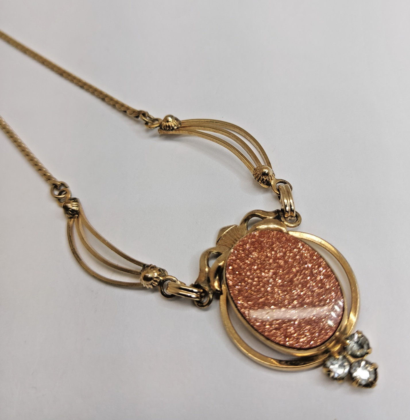 Vintage 1/20 12k Gold Filled Goldstone Sandstone Lavalier Necklace