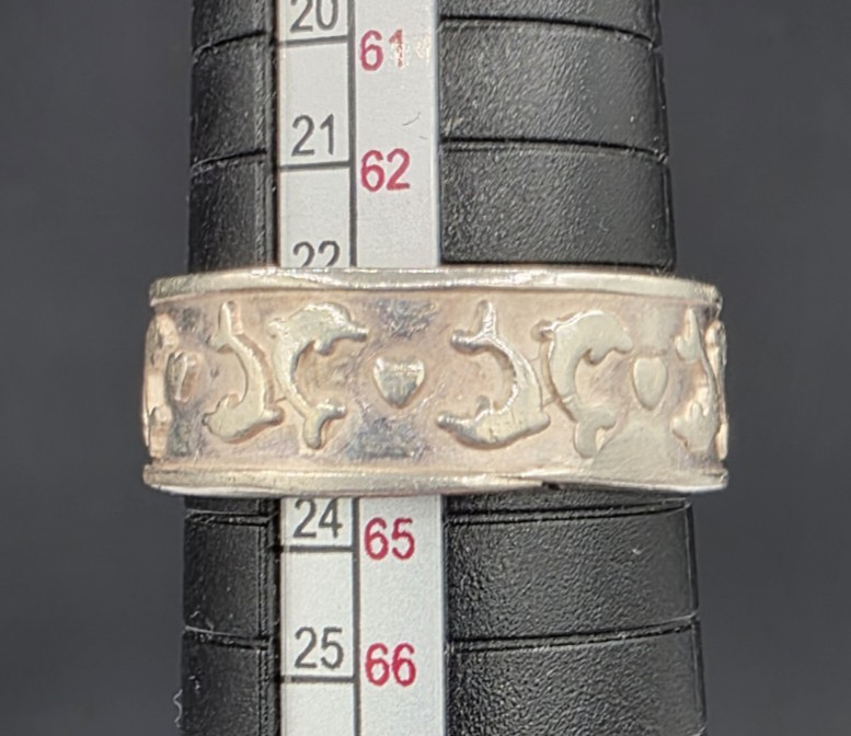 Dolphin Motif Sterling Silver Band RingSize 10.75 Marked Mex