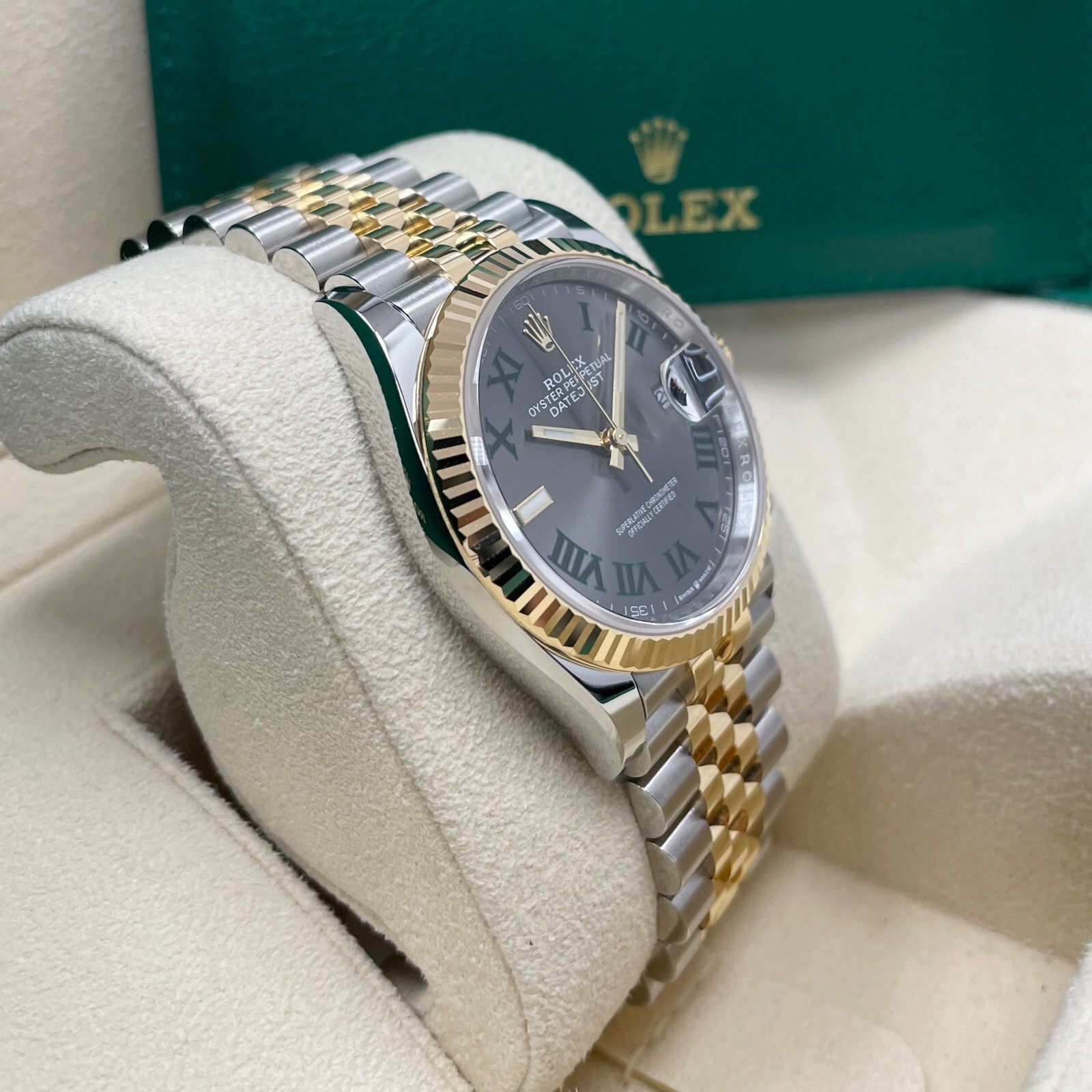 Rolex 126233 Datejust 36mm Two-Tone Yellow Gold Fluted Bezel Wimbledon Dial