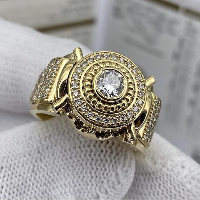 MEN’S CUBIC ZIRCONIA HIP HOP GOLD PLATED FASHION LUXURY PINKY RING SIZE 8~12
