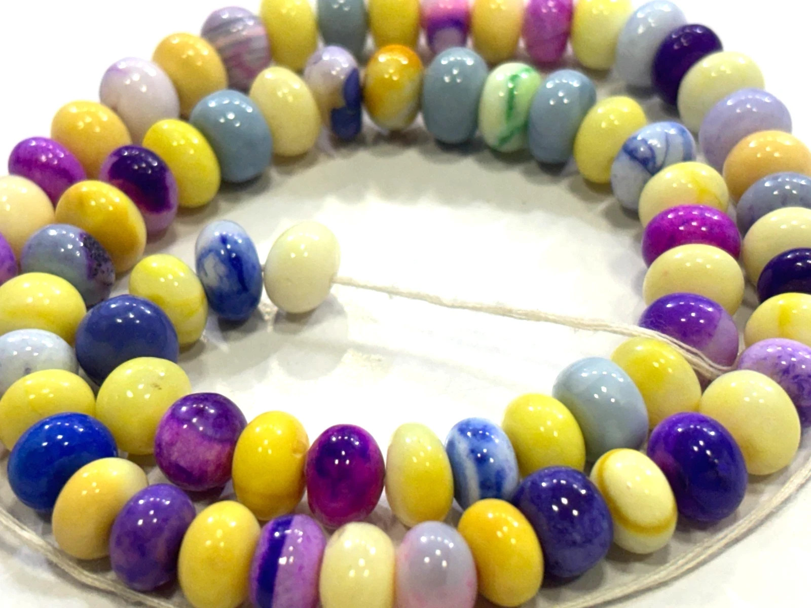 MULTI OPAL BEADS ROUNDELLE 8.5-9MM SMOOTH GEMSTONE 18 INCH NECKLACE