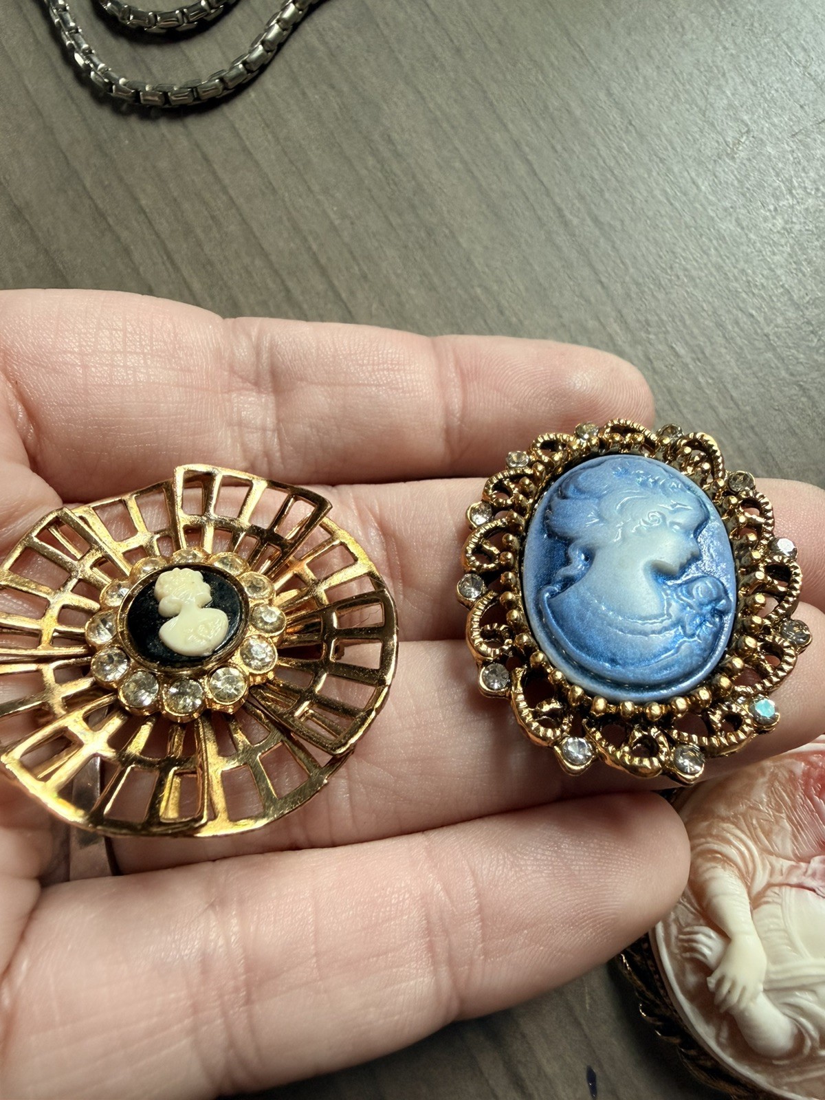 Vintage Cameo Brooch Lot of 3, Coro Victorian Mona Lisa