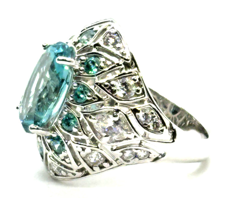 Victoria Wieck Swiss Blue Topaz Ring White Topaz 925 Sterling Silver Size 7