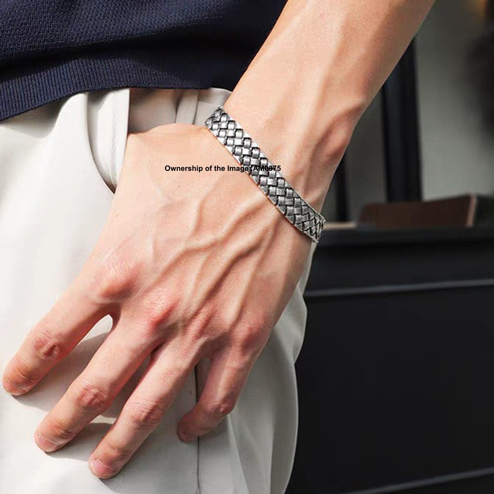 Pure 925 Sterling Silver 12mm Woven Pattern Link Men’s Bracelet 7.5-8.3inch