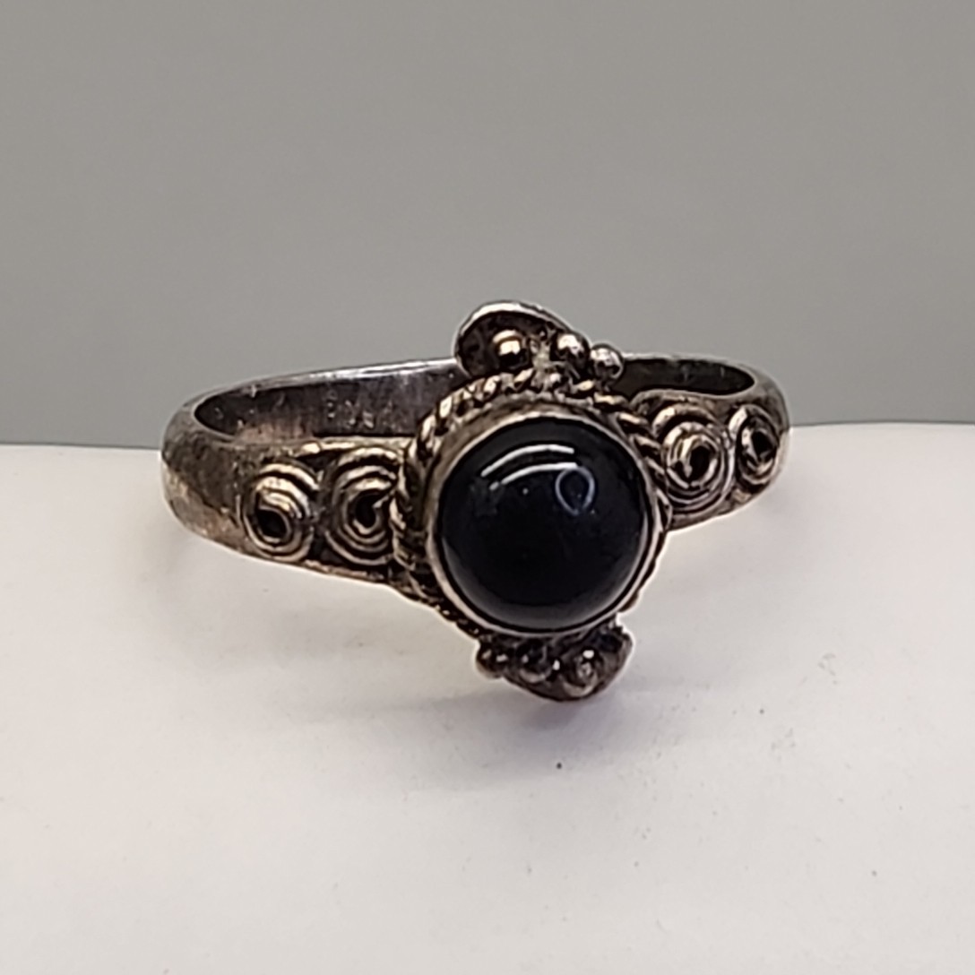 Black Onyx Ring Sterling Silver 925 Handmade Swirls Small Size 4