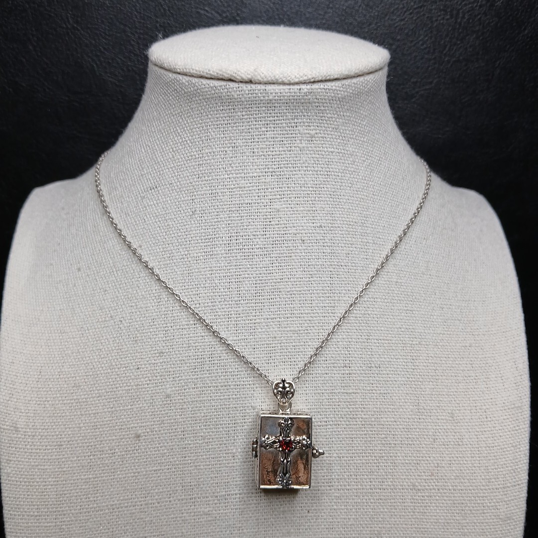 STERLING SILVER 925 BBJ Bangkok Chain Necklace Preyer Locket Box Garnate. 11-709
