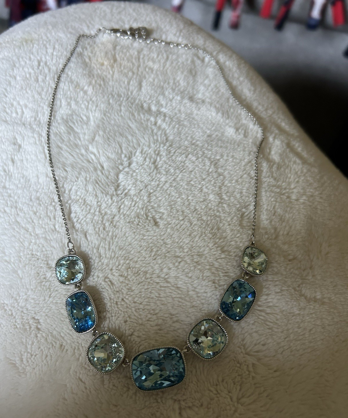 Touchstone Crystal Chain Necklace Oval Blue Crystal Charm Stations Bezel Set