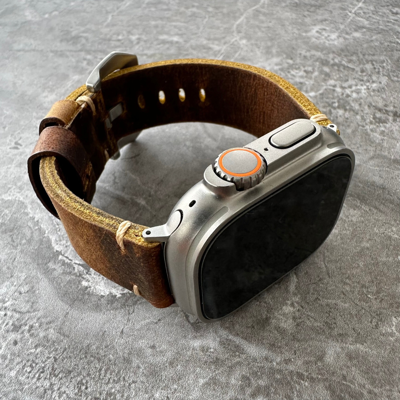 Thick Brown Buffalo Leather Watch Strap Band For NEW Apple Watch Ultra 1 2 49mm