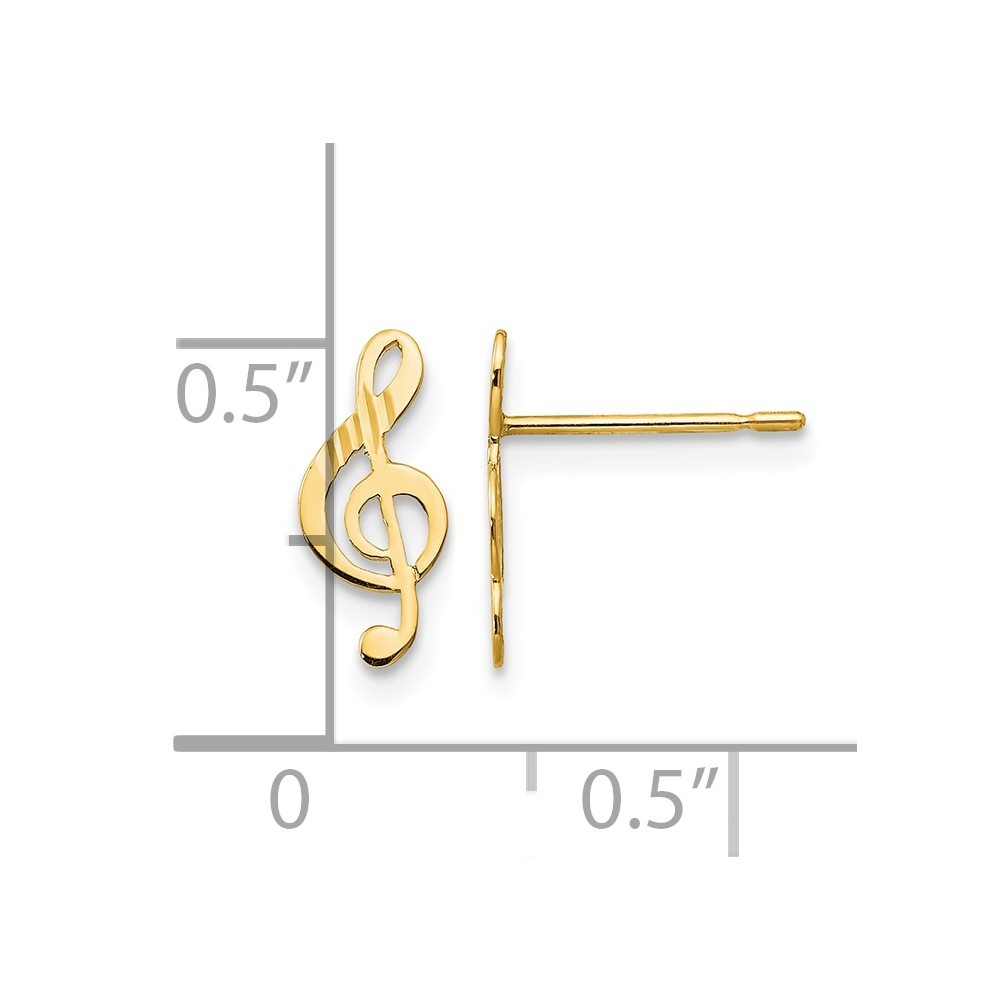 14k Yellow Gold Music Note Stud Earrings for Women 0.27g L-11mm W-6mm