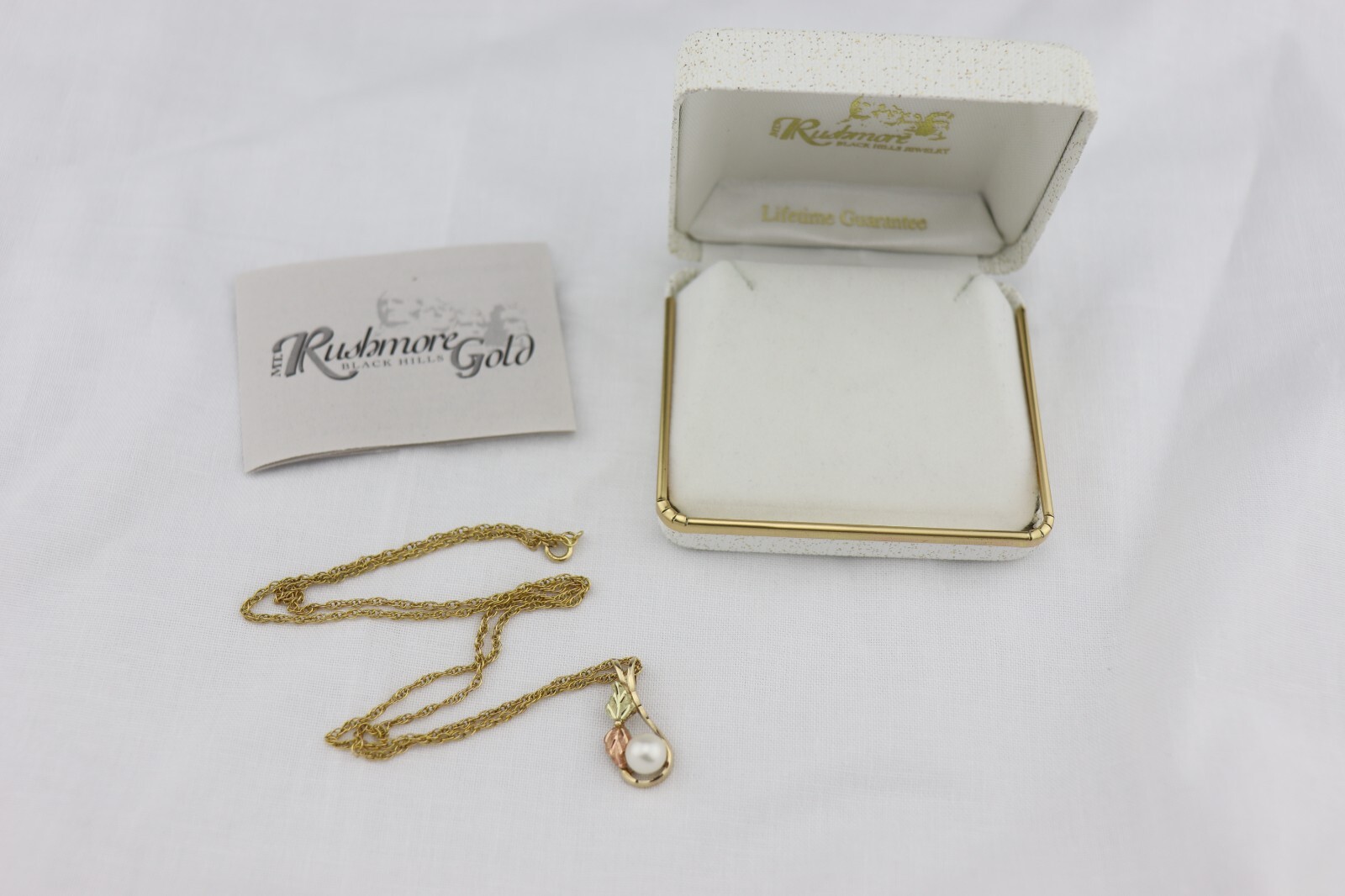 10K & 12K Black Hills Gold Leaf PEARL PENDANT on 14K GF NECKLACE 18.25″ RGC sign