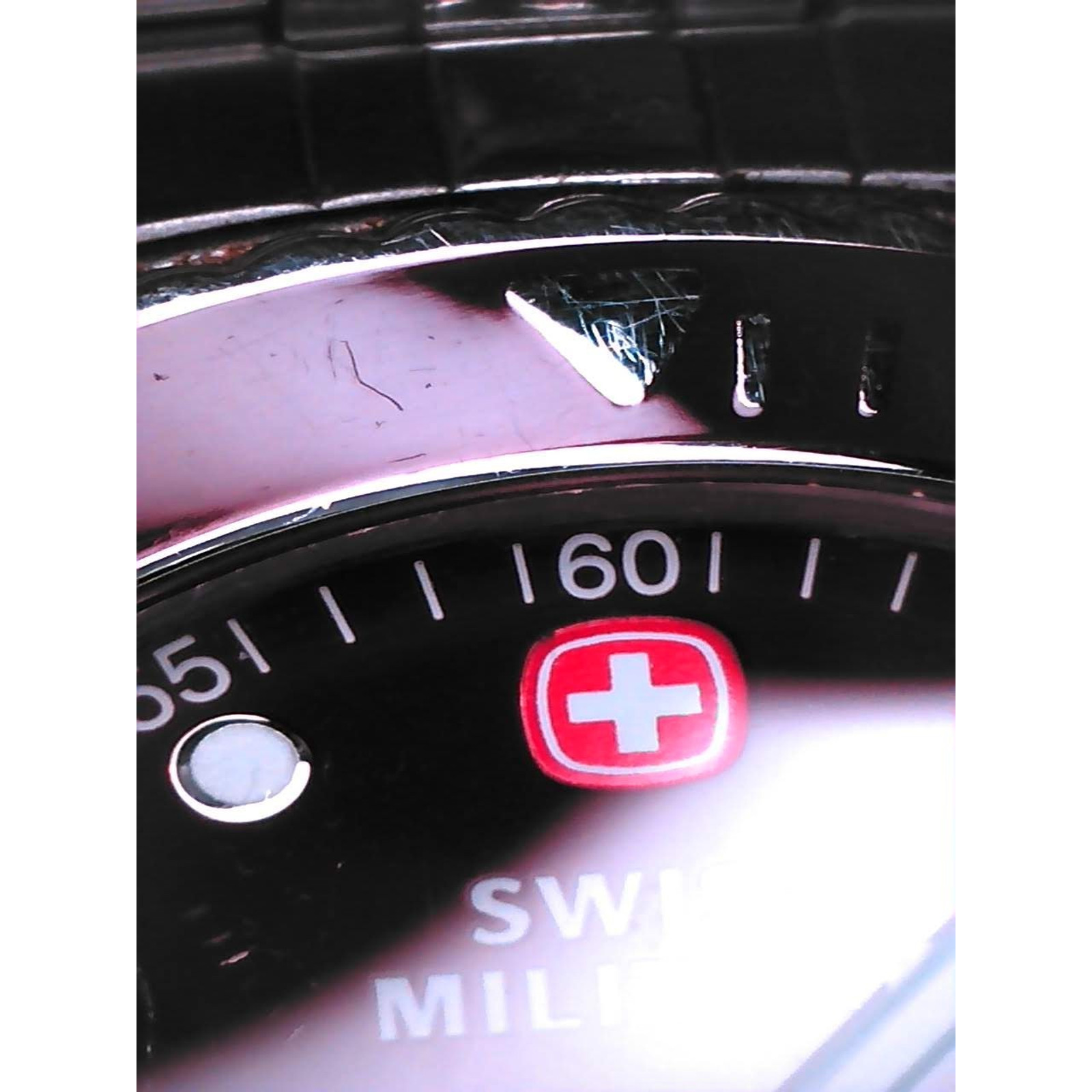 Swiss Military Mens Watch 095-1674 Red Dial Stainless Steel Quartz Fresh Battery