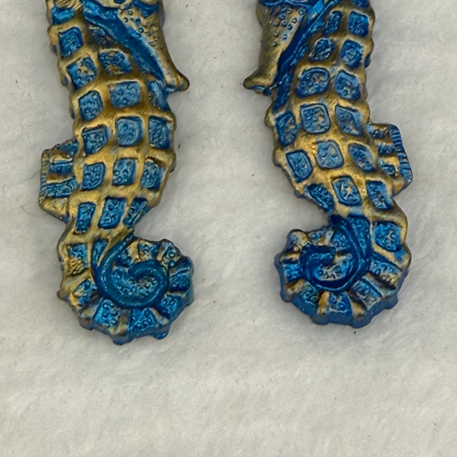 Vintage Seahorse Earrings Blue Nautical Shell Statement Jewelry