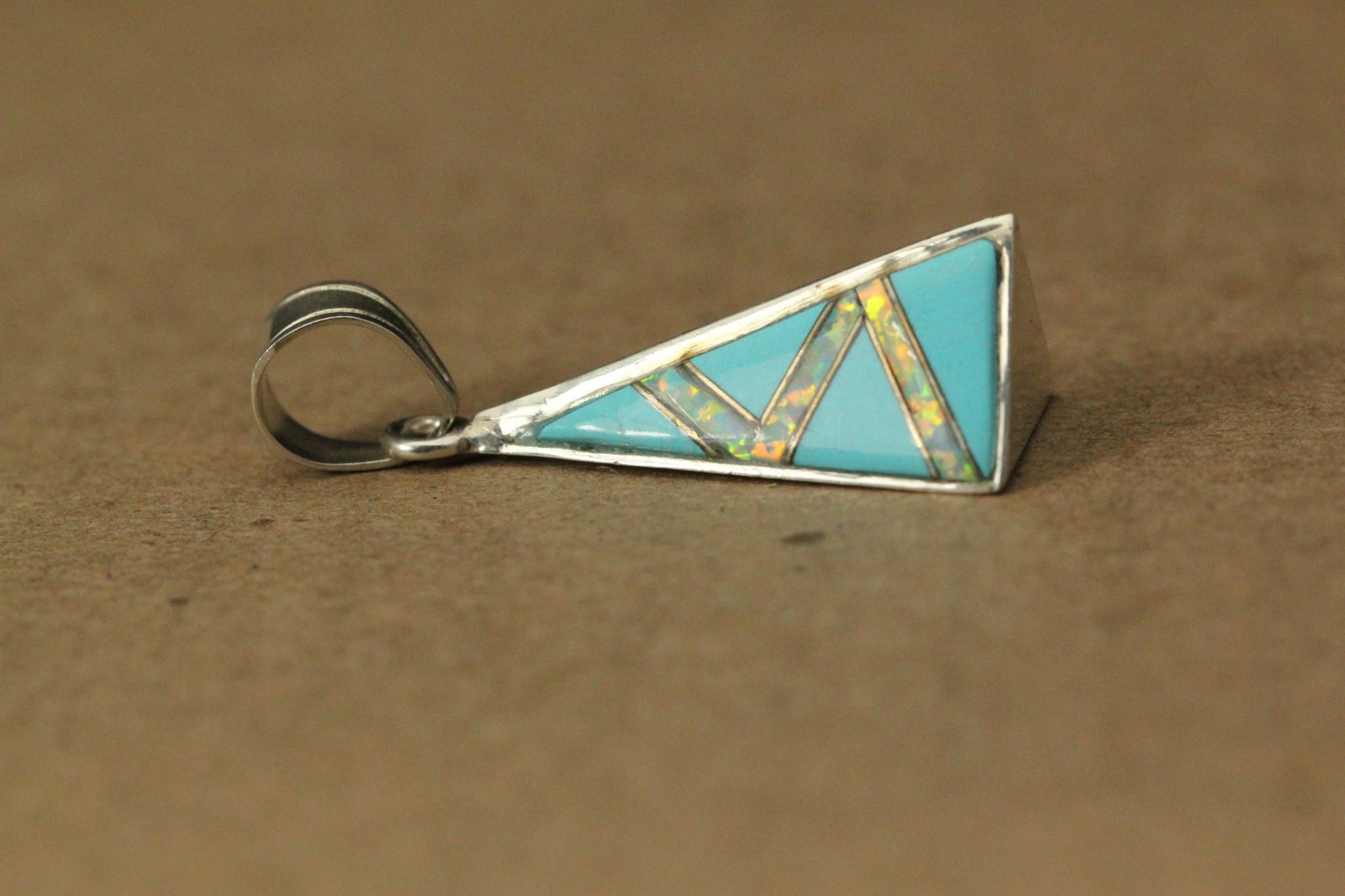 Faux Opal & Turquoise Sterling Silver 925 Pyramid Pendant 3.2 grams (PEN10060)