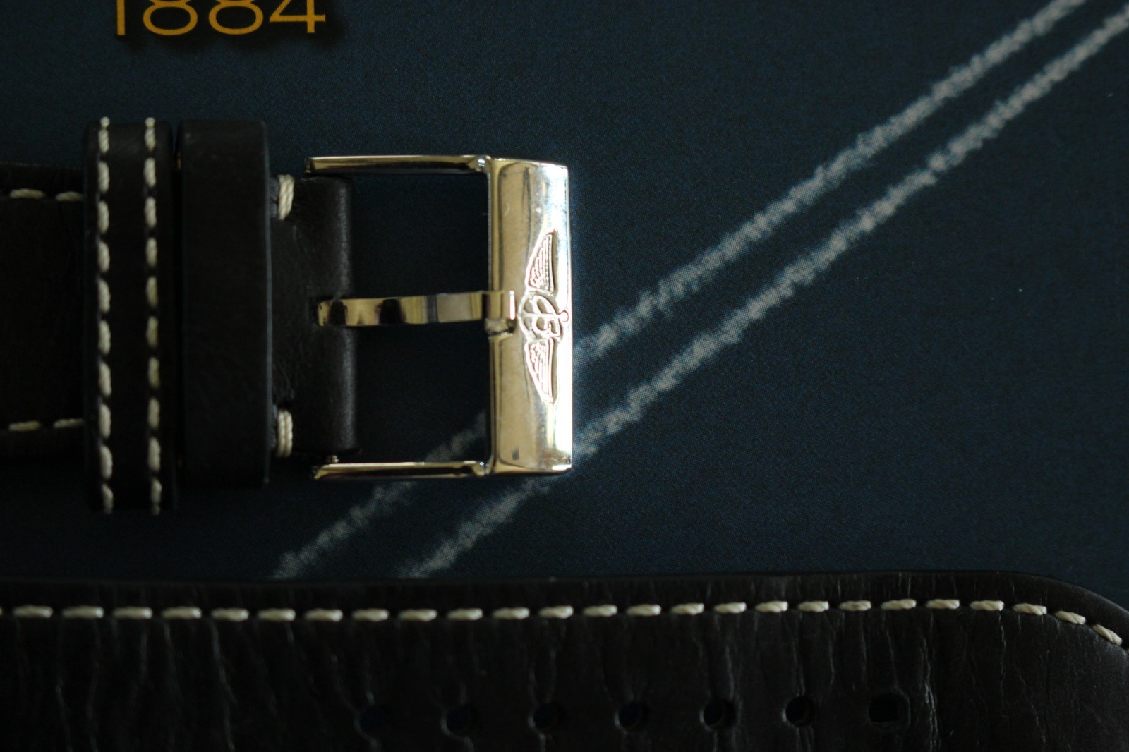BREITLING 548X 24-20 BLACK AVIATOR TONGUE CALF BUCKLE WATCH BAND WATCHBAND STRAP