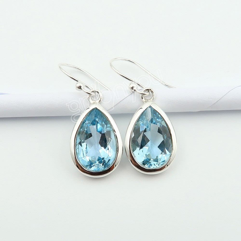 gr8onyou Teardrop Shaped BLUE TOPAZ Earrings in 925 Silver | COA