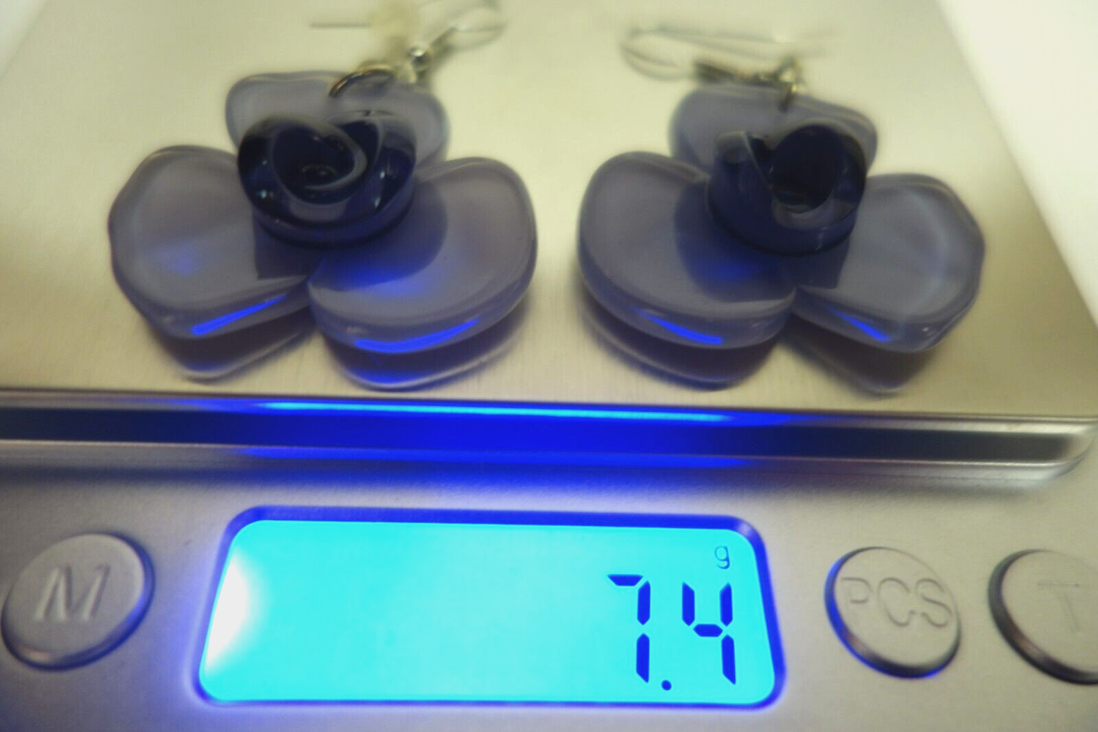 Lavender Flower Acrylic Drop (Silver Tone Finish) Earrings NWT USA