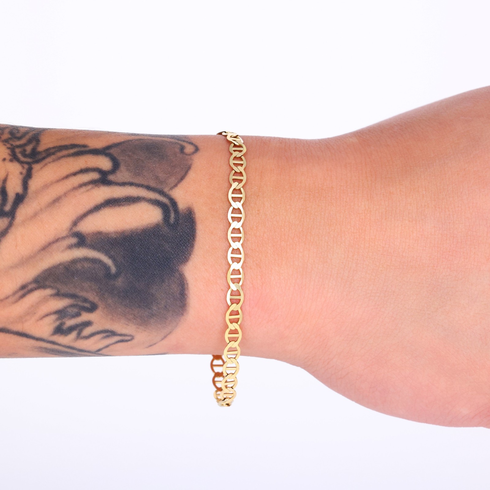 14K Yellow Gold Solid 4mm Mariner Anchor Link Chain Bracelet 7″ 7.5″ 8″ 8.5″ 9″