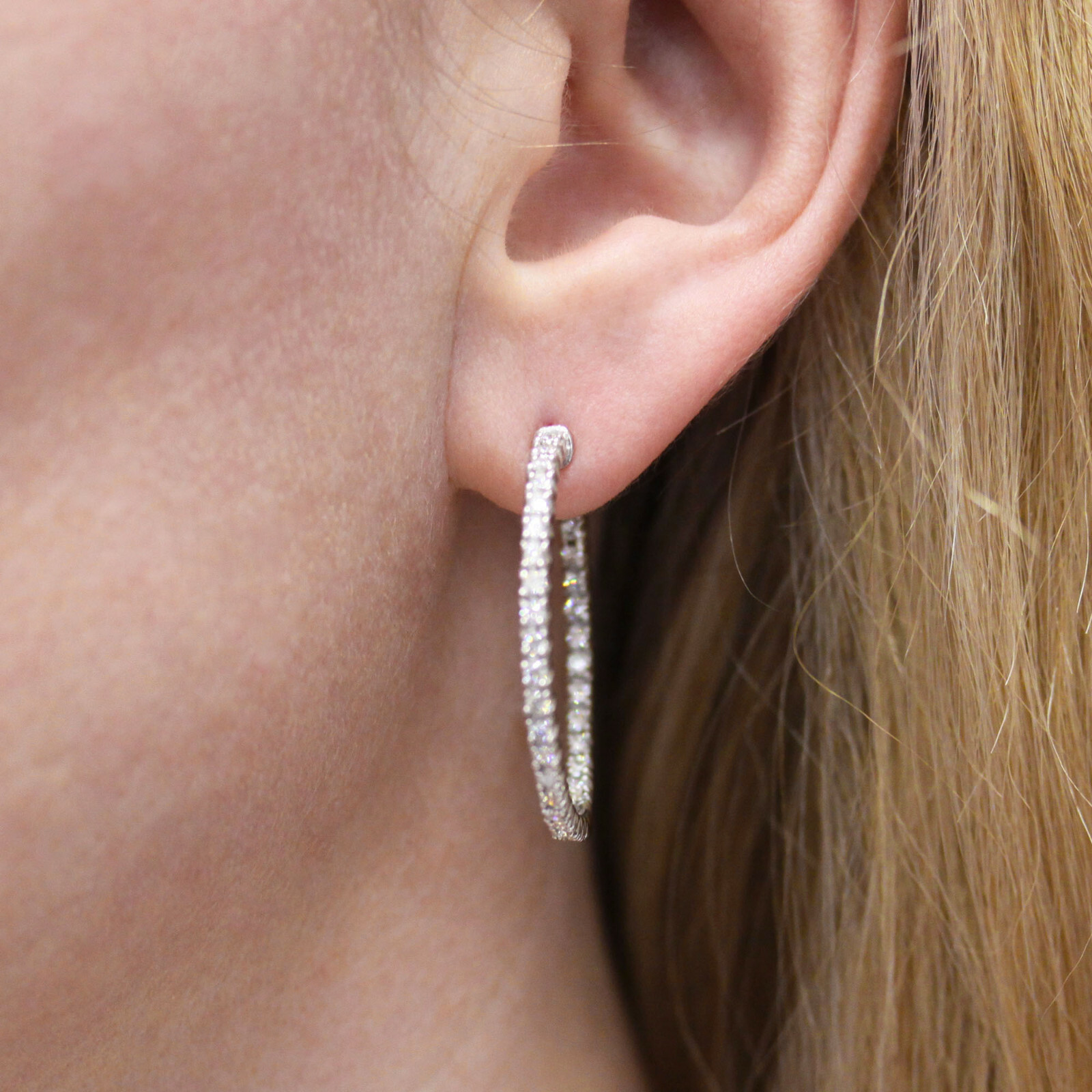 1.5 ctw Natural Diamond Solid 14k Yellow Gold Inside Out Hoop Earrings 1.38 In
