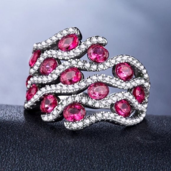 4.0CT Round Cut Lab-Created Ruby Diamond Engagement Ring 14K White Gold Plated