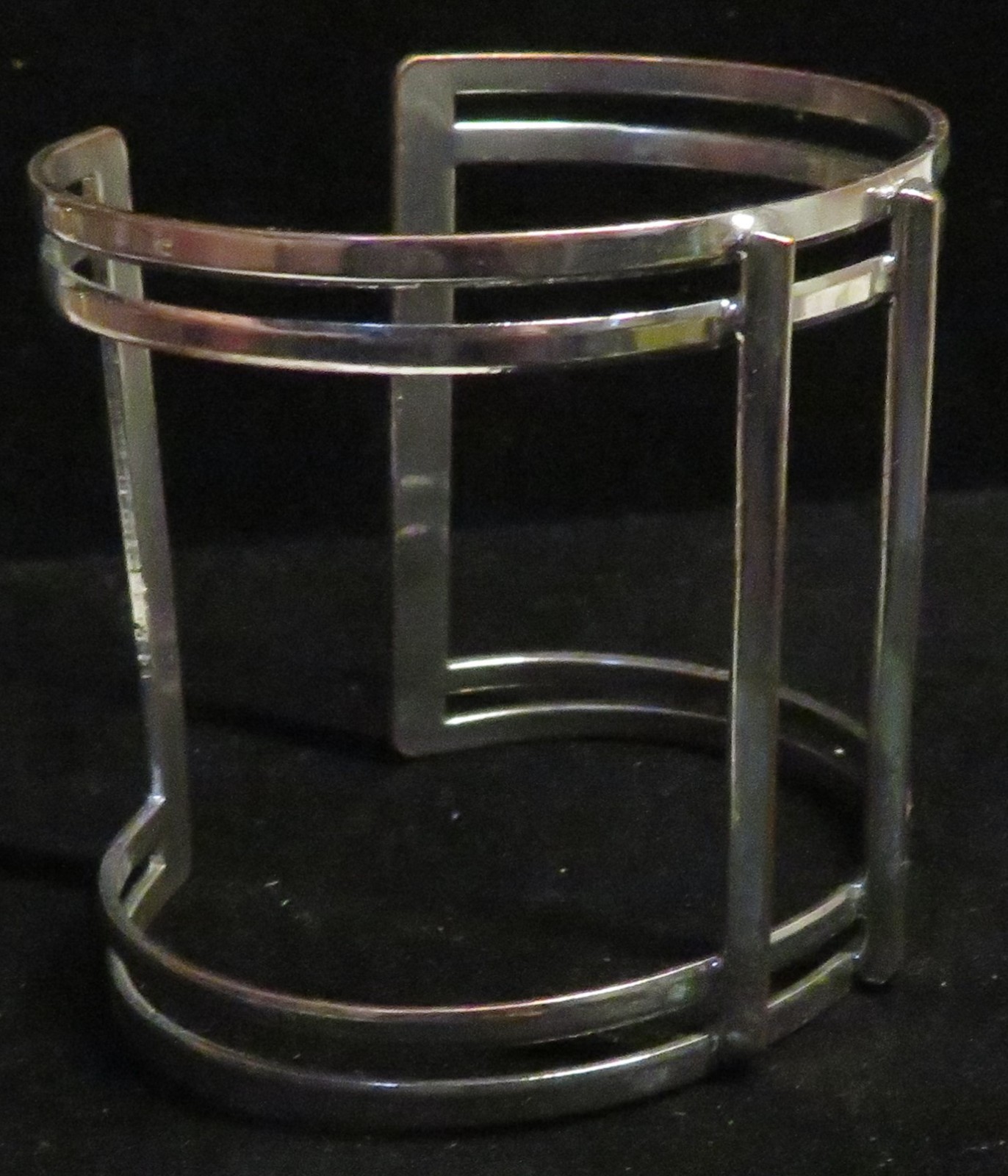 Vintage Silver Tone 3-Bar Open Cuff Bracelet 2-1/8″ tall 7.5″ Fashion Used
