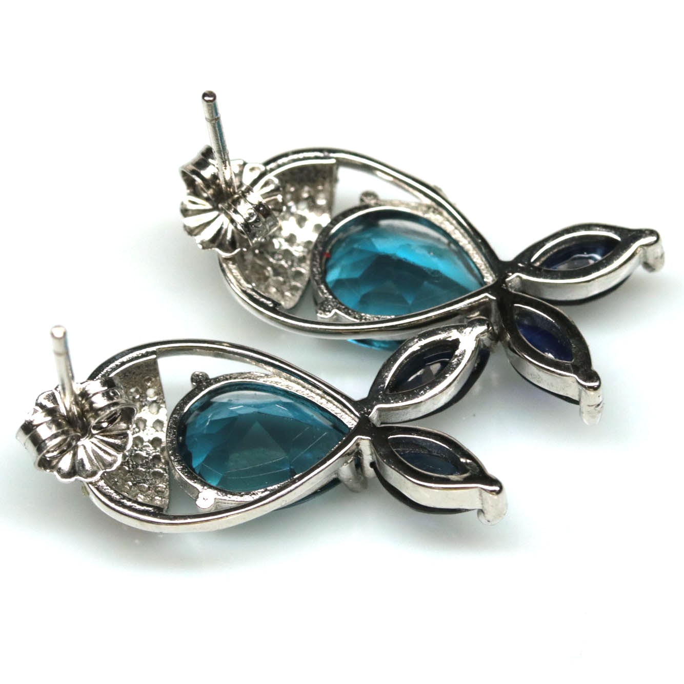 925 Sterling Silver 4 x 10 mm. London Blue Topaz, Sapphire & Zircon Earrings