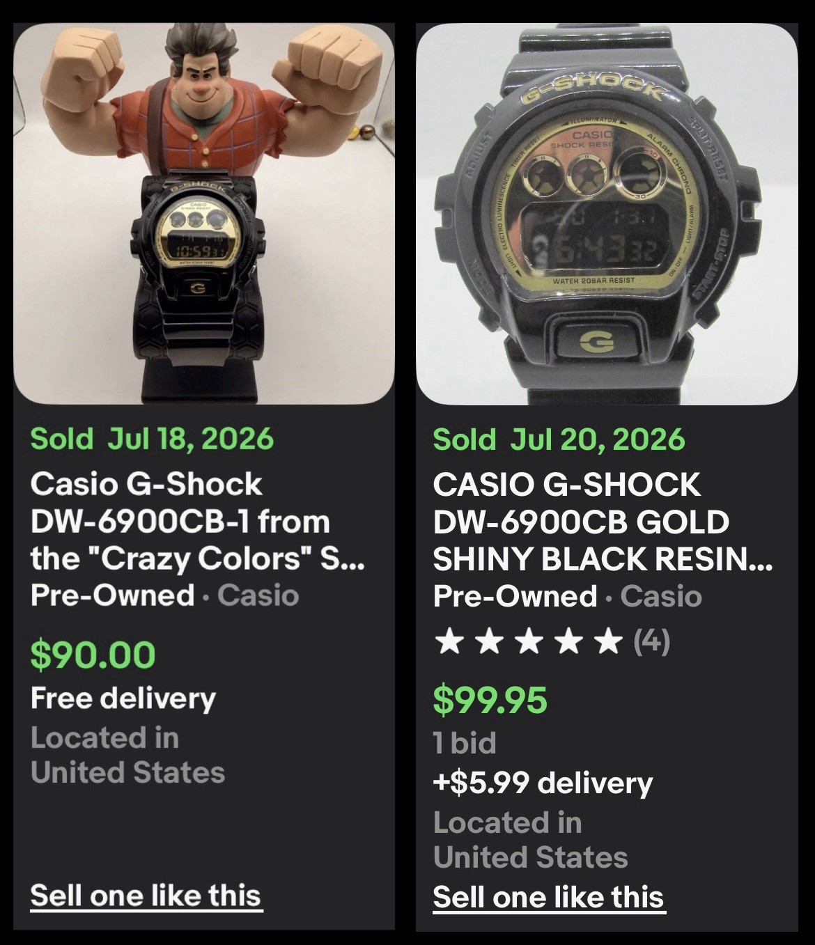 Casio G-Shock DW-6900CB-1 Crazy Colors Series Gloss Black & Gold Men’s Watch