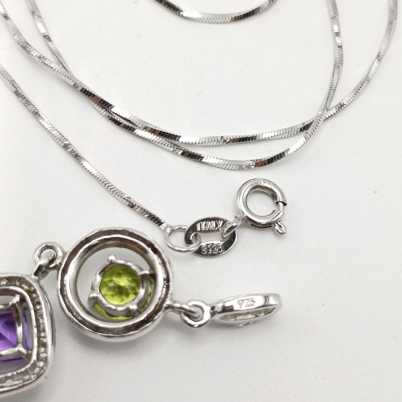Statement 925 Sterling Silver Necklace Women Multi Stone CZ Geometric Dangle