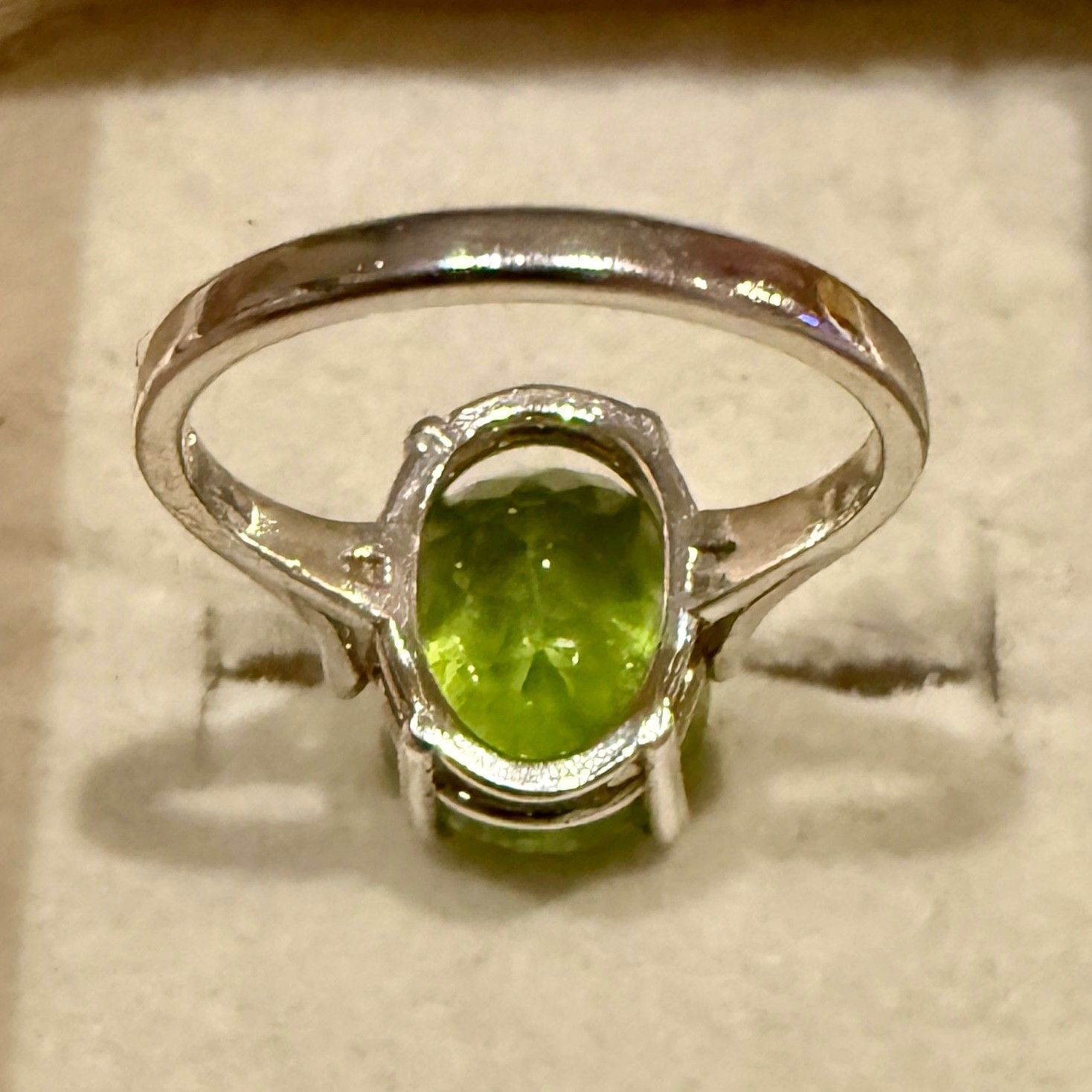 Large 6.96 Ct Oval Peridot Ring, Size 6 3/4 (Resizeable) in 925 Sterling Silver