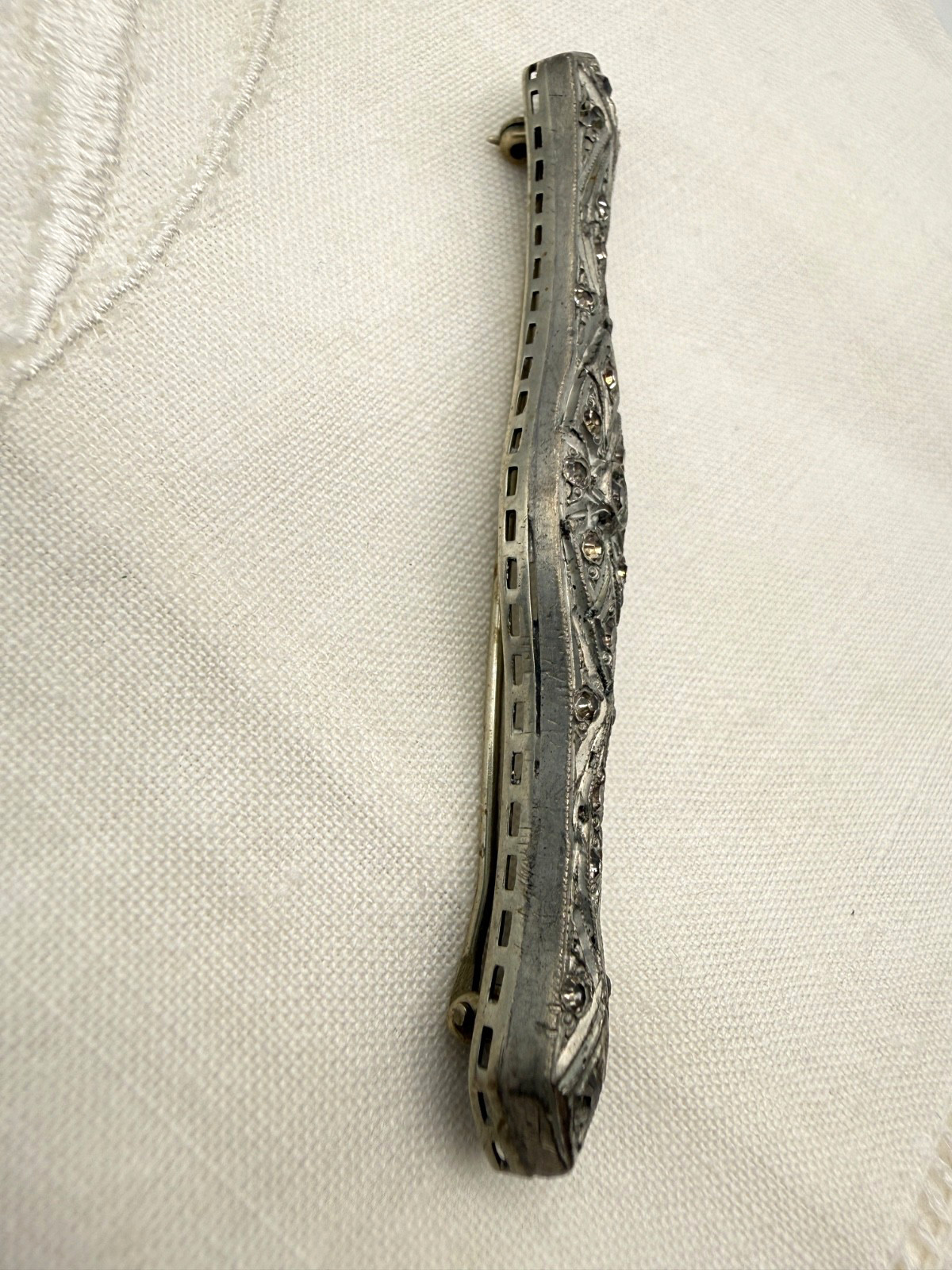 Vintage Art Deco Bar Brooch Rhinestones c.1930 White Metal European Style