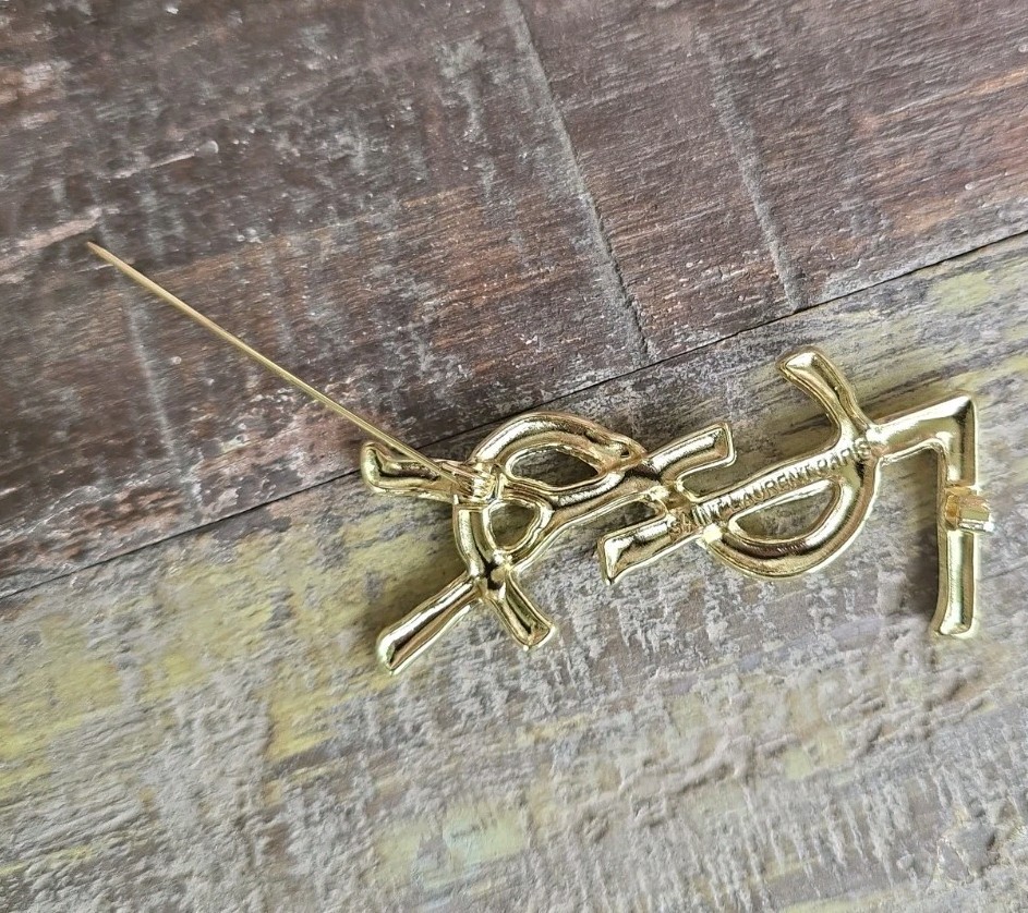 YSL Yes Saint Laurent Paris Vintage Brooch Pin Gold Tone BEAUTIFUL