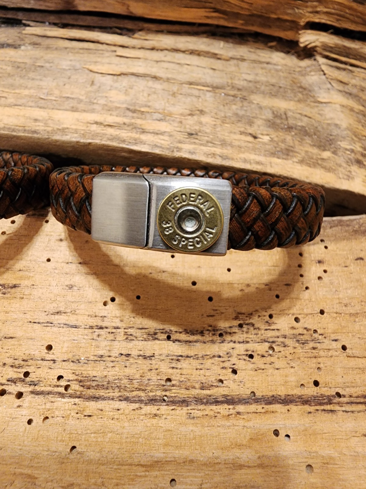 Vintage Coffee Brown Leather Bullet Bracelet. Optional Crystal.
