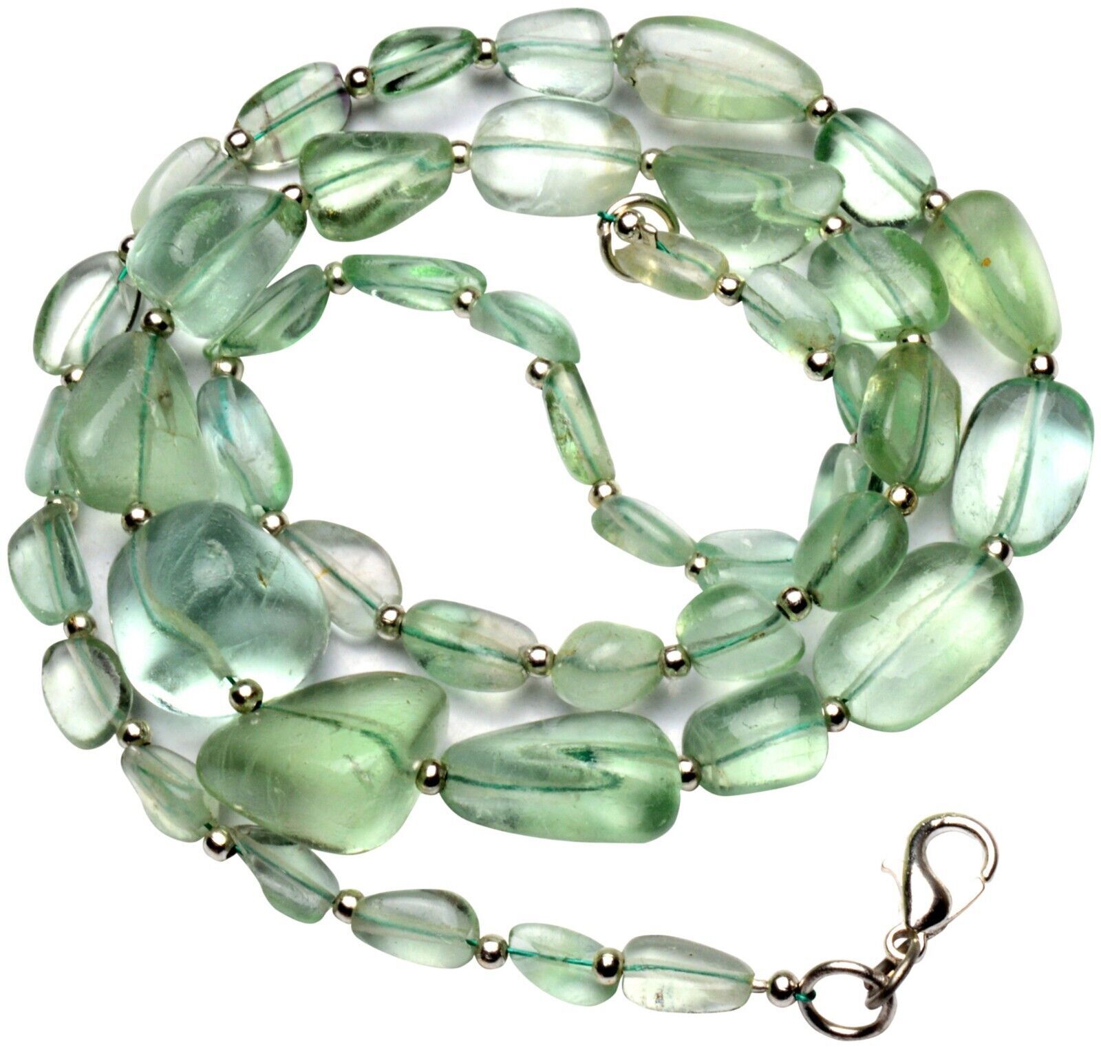 Emerald Green Fluorite Gem Beads 19″ Necklace 7 to 13 mm Size Beads