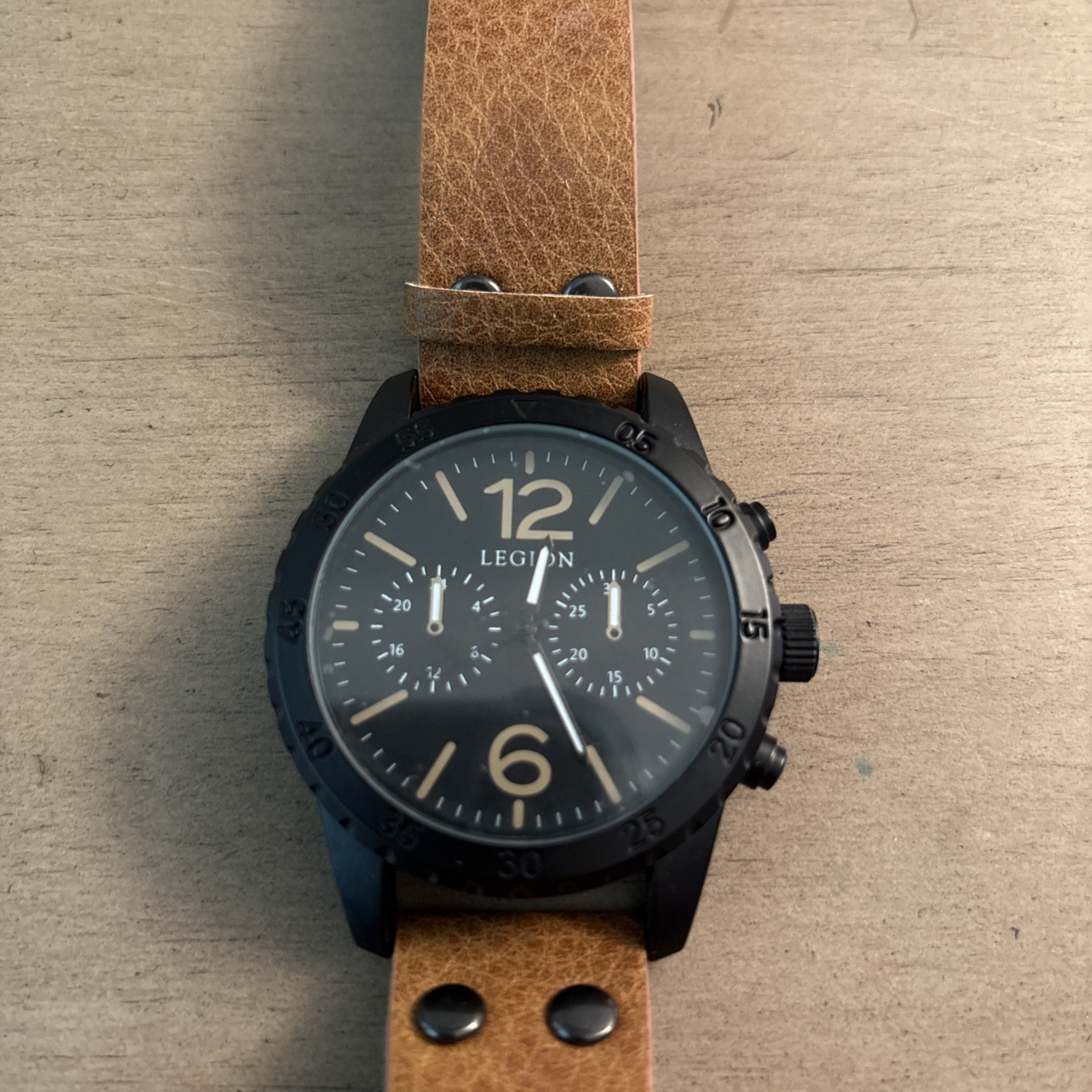 Legion Watch Black With Brown Leather Band See Notes