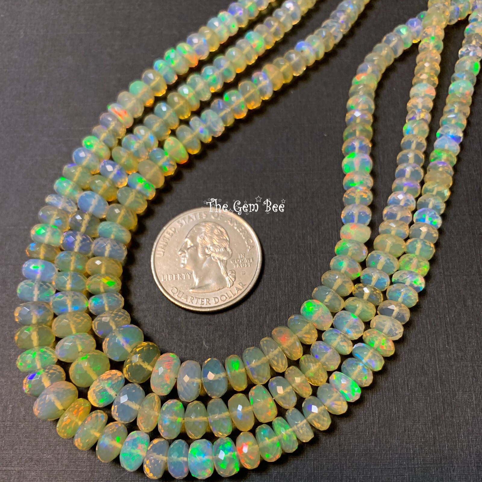 4.5mm-8mm Fine Ethiopian Crystal Yellow Opal Faceted Large Rondelle Beads 17″