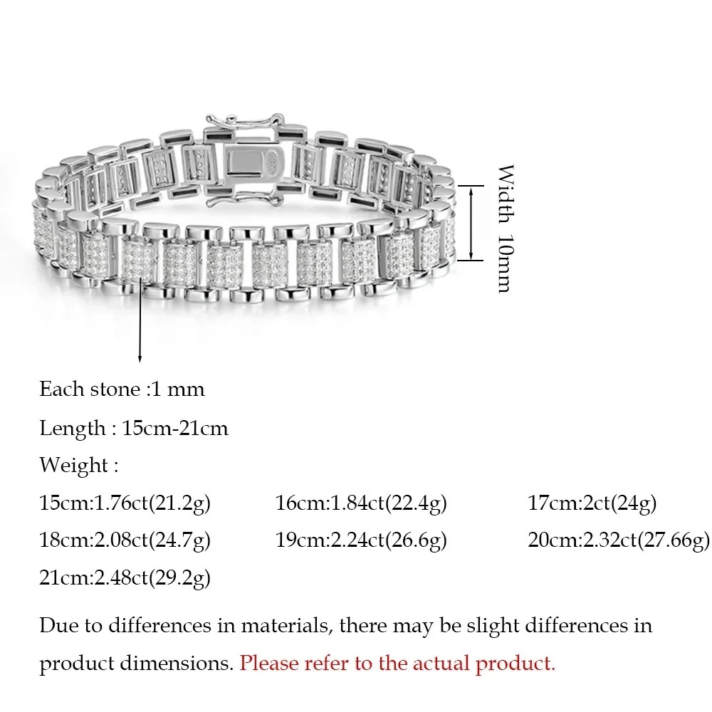 Luxury D Color VVS Moissanite Bracelet 925 Silver 7.5 Inches WG