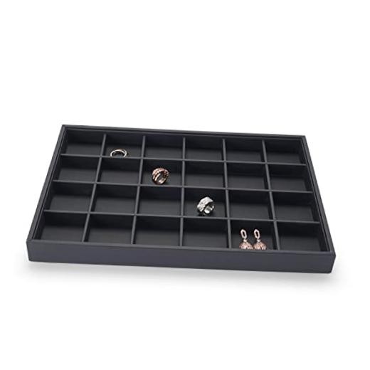 Stackable Jewelry Organizer Tray Premium PU Leather 24 Grid Jewelry 24 Grids