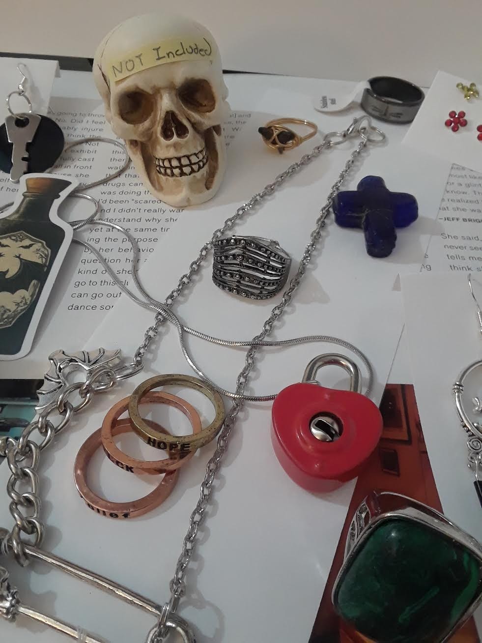 Punk, Goth, Emo, Mixed Jewelry Lot – Skull Safety pin & Red Pad lock necklace