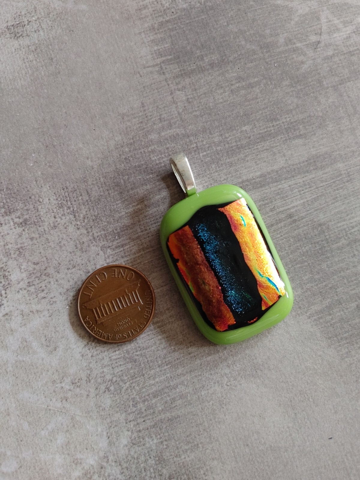 Vintage pendent artisan art glass 3D fiery precious metal foil boro silica