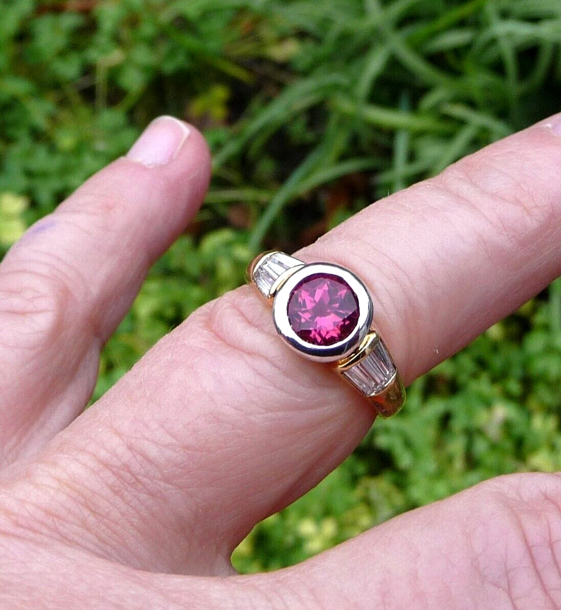 Ring 750 yellow gold 1.28ct pink tourmaline 0.60ct diamonds size 55/17.5 mm rubellite