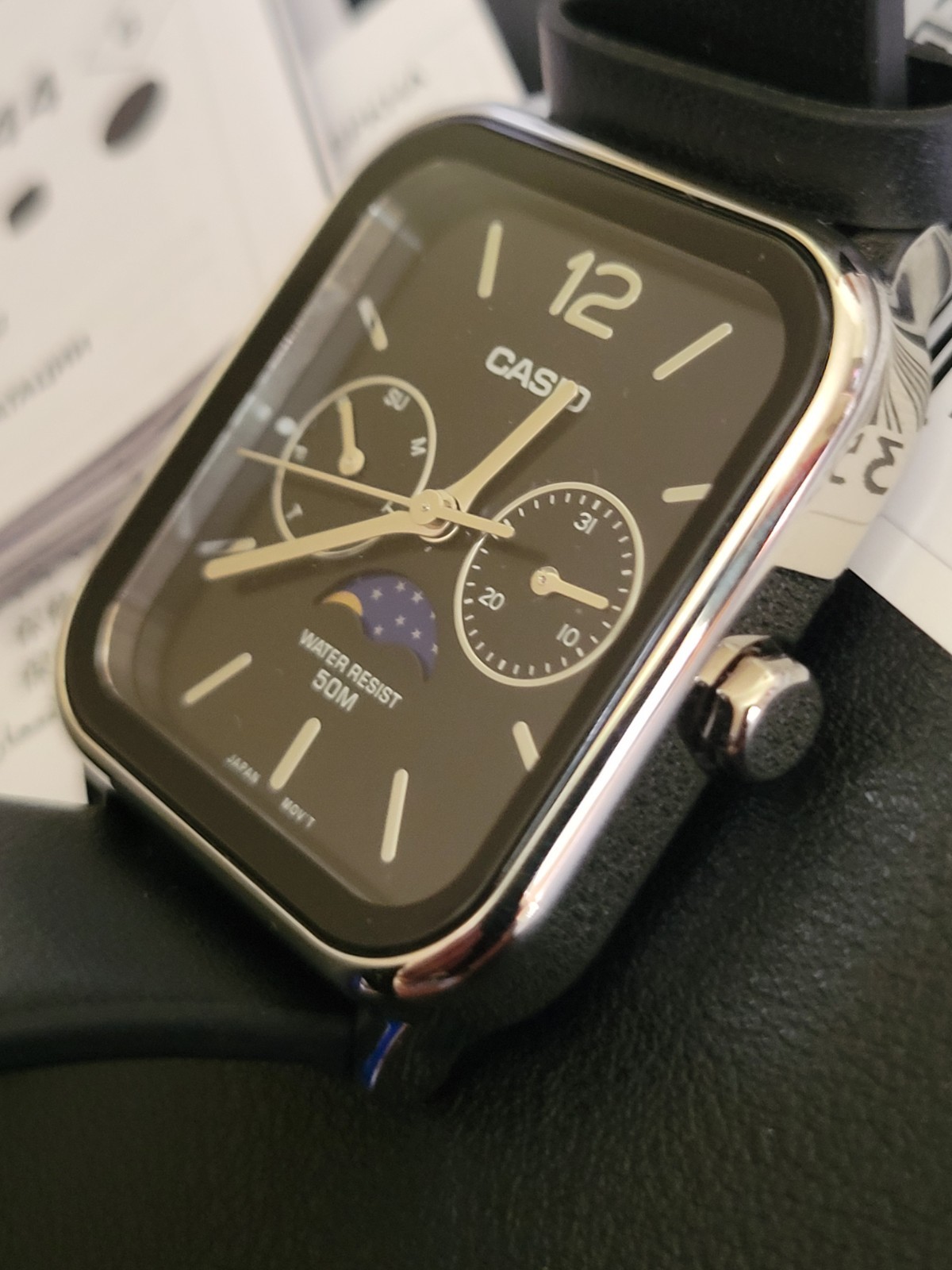 Casio MTP-M305 Moonphase Black On Black Leather Custom