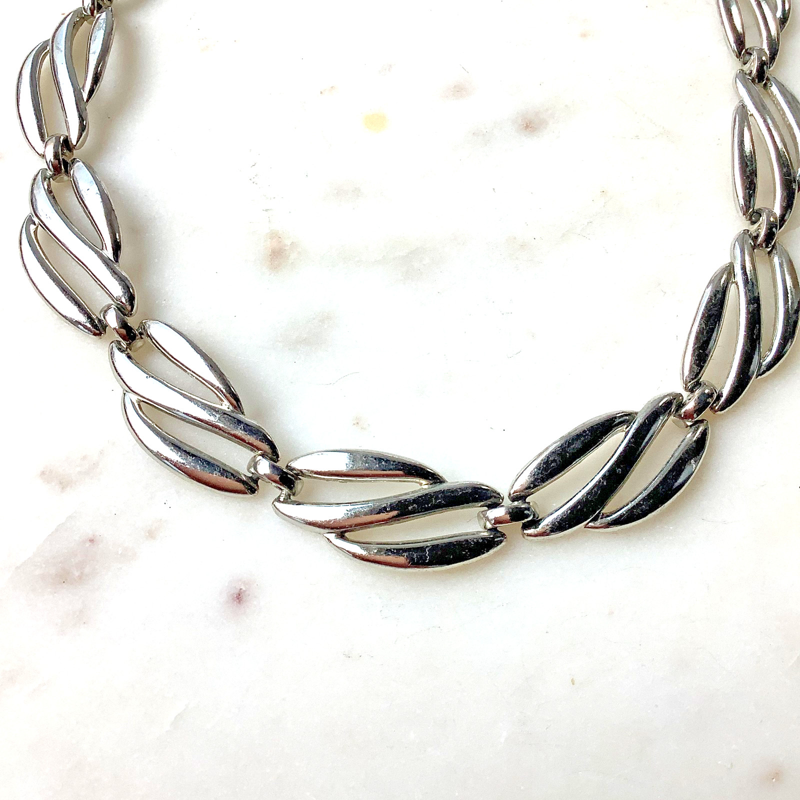 Vintage Monet Necklace Retro 1980’s Choker Silver Tone Heavy Links Adjustable