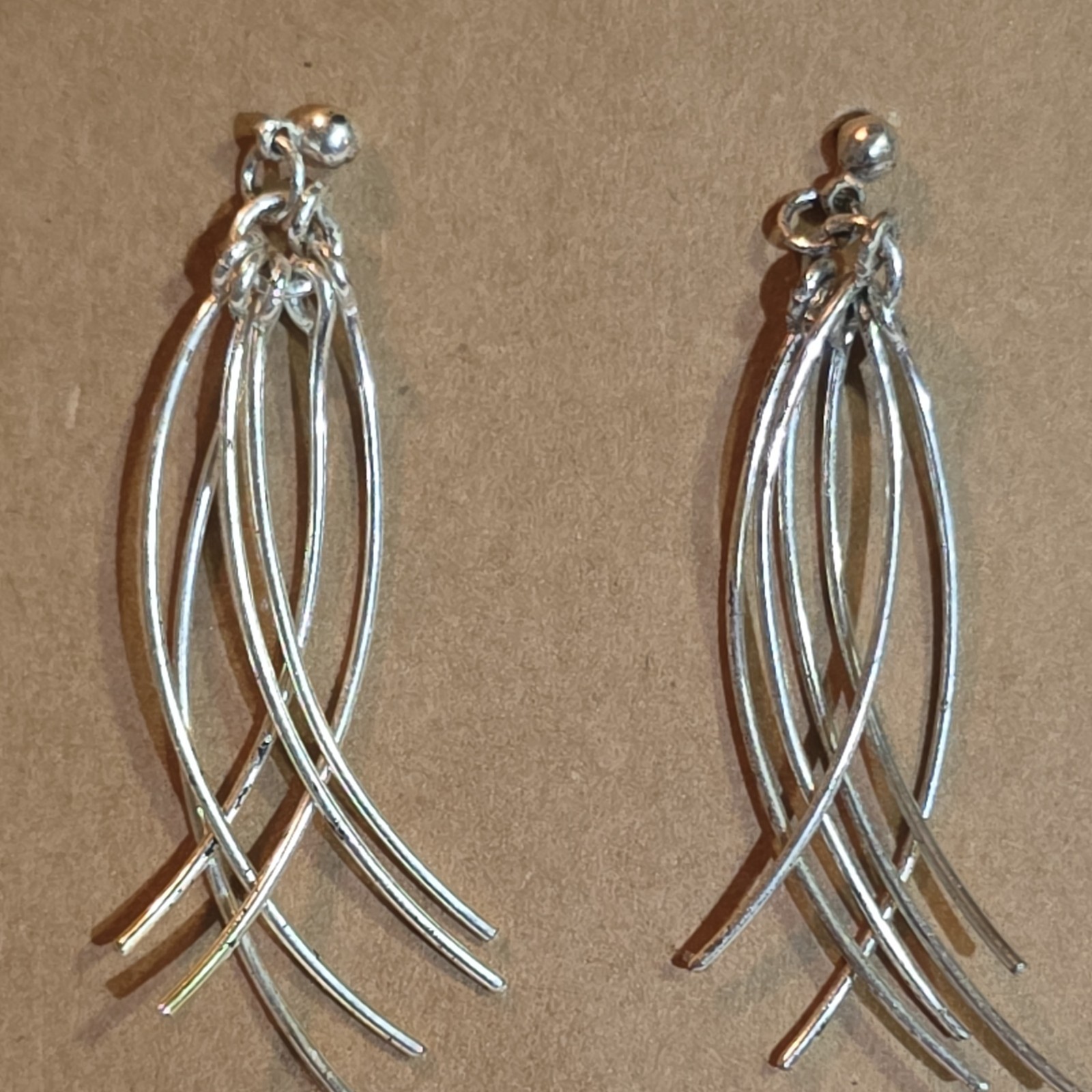 Silver Tone Metal Multi-Strand Curved Bar Dangle Drop Earrings No Stone