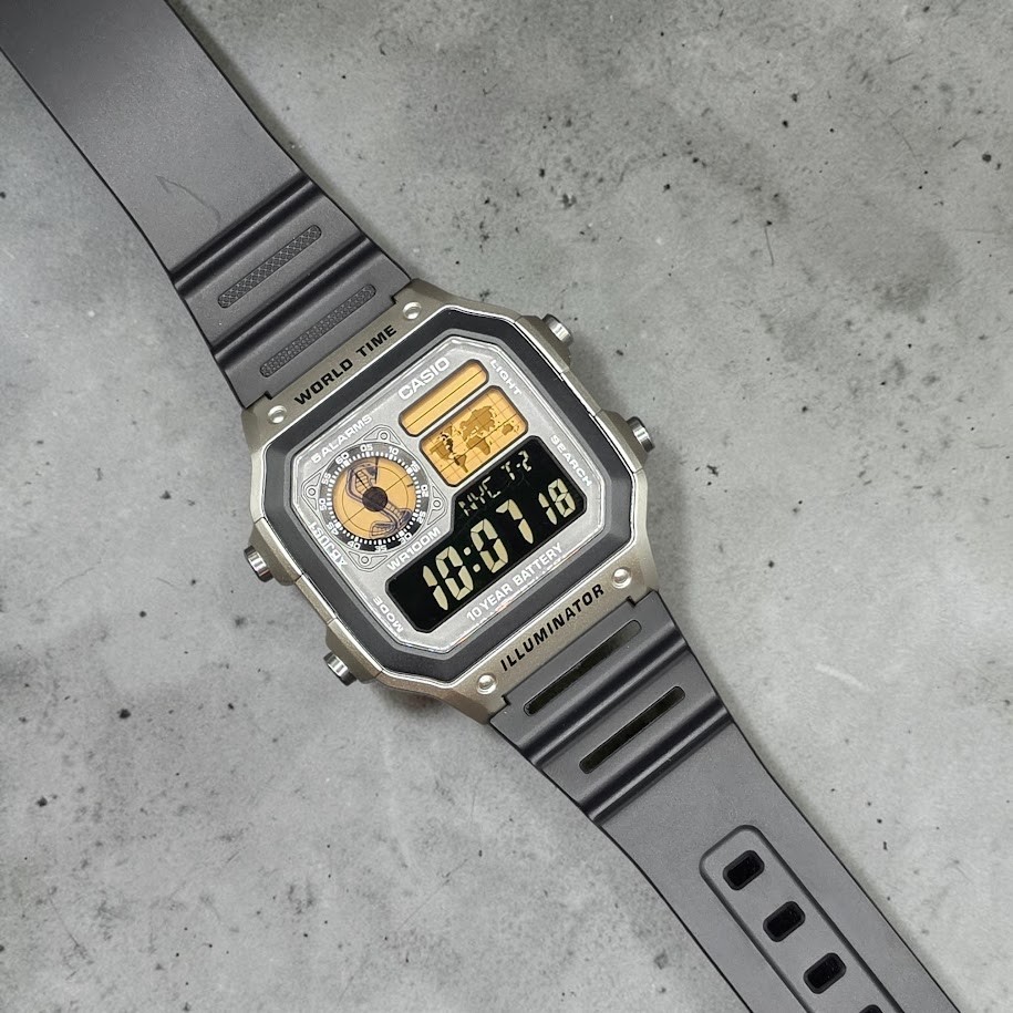 CASIO AE-1200WHD. Royale Watch Mod. Negative Display. Shelby Cobra Gold