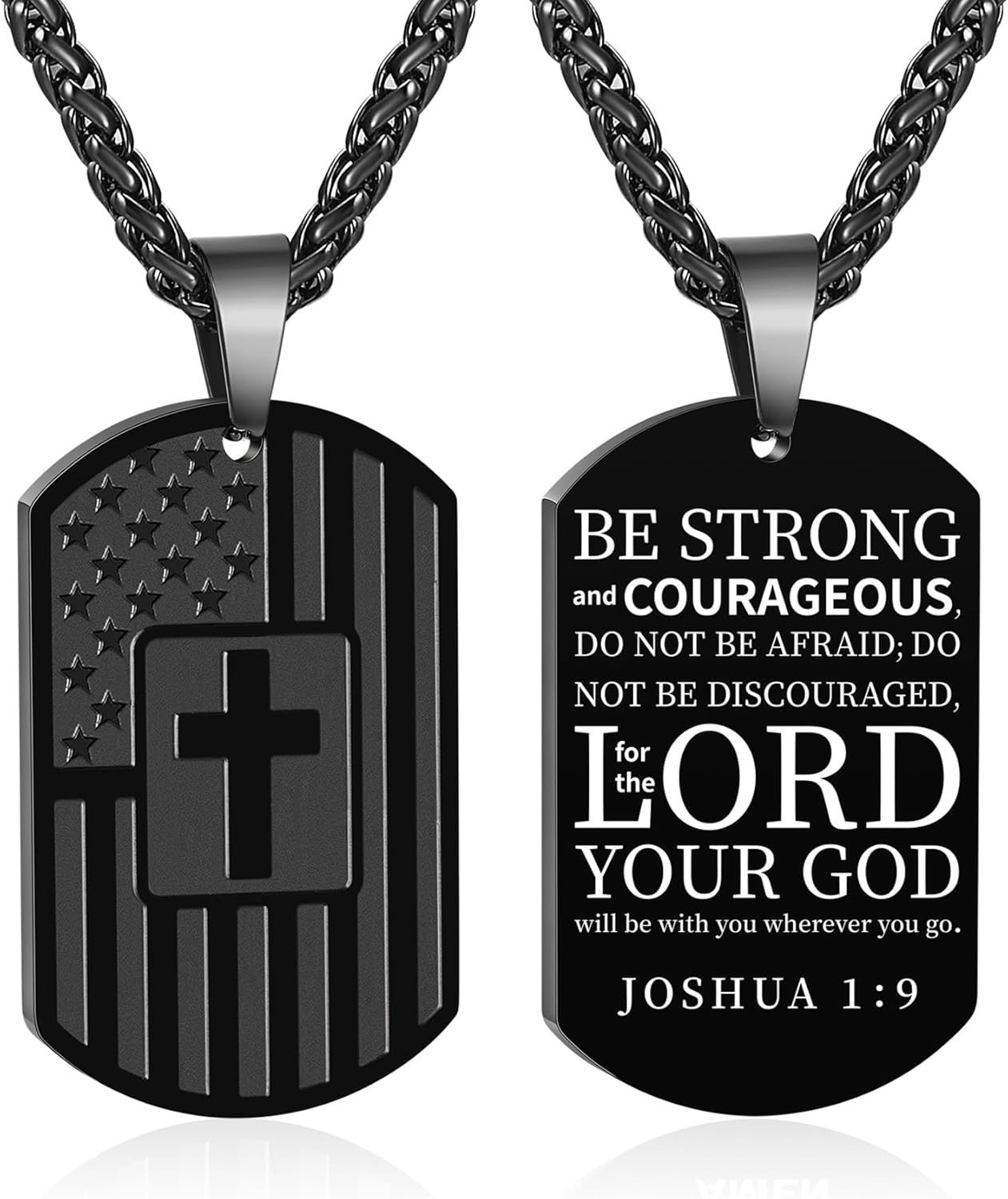 American Dog Tag Cross Necklace for Boys Men, Christian Baptism Confirmation Rel