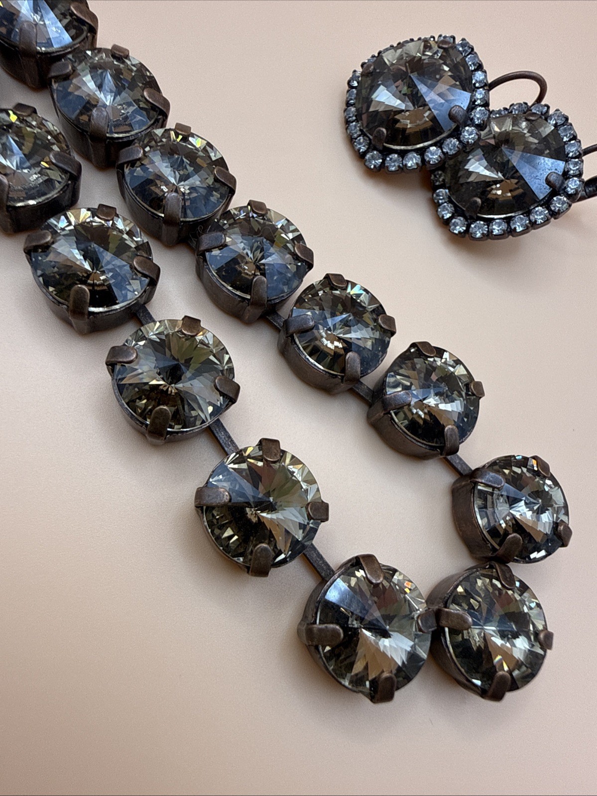 Sabika Choker Necklace Drop Earring Set Light Colorado Topaz Brown 10mm Crystal