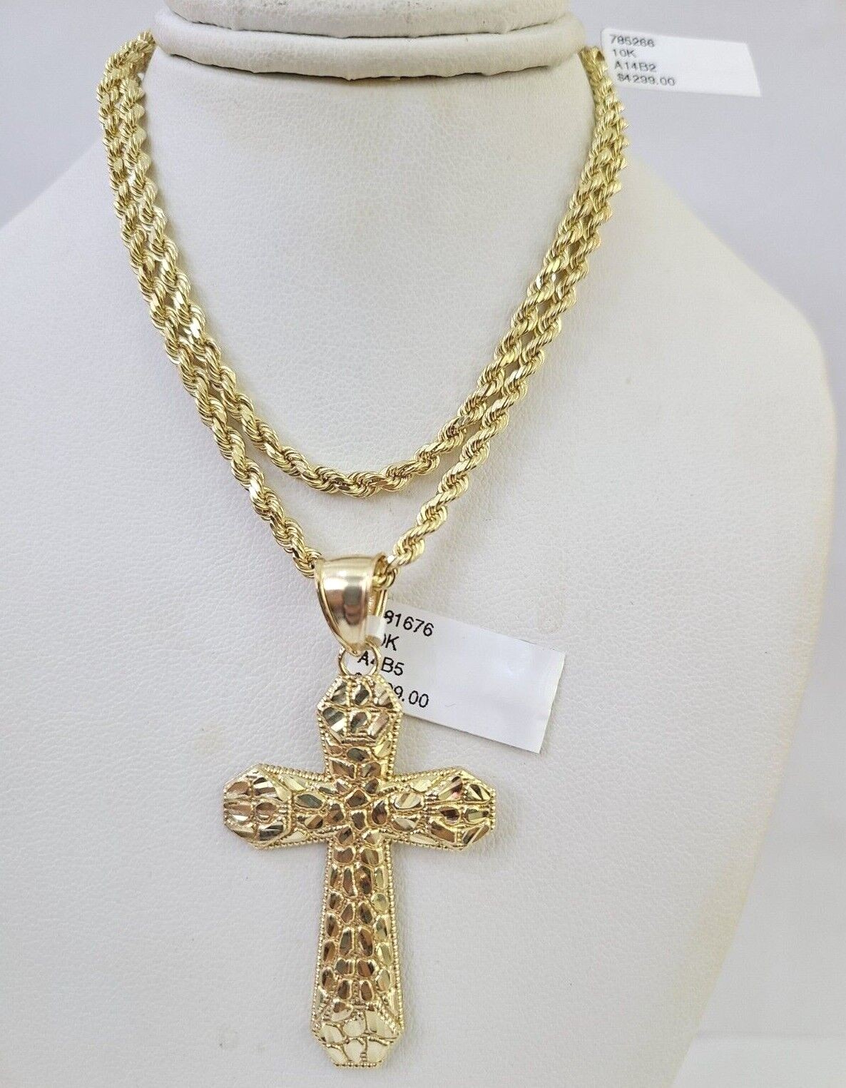 Real 10k Gold Rope Chain Jesus Cross Charm Pendant SET Necklace 3mm 20″-30″ Inch
