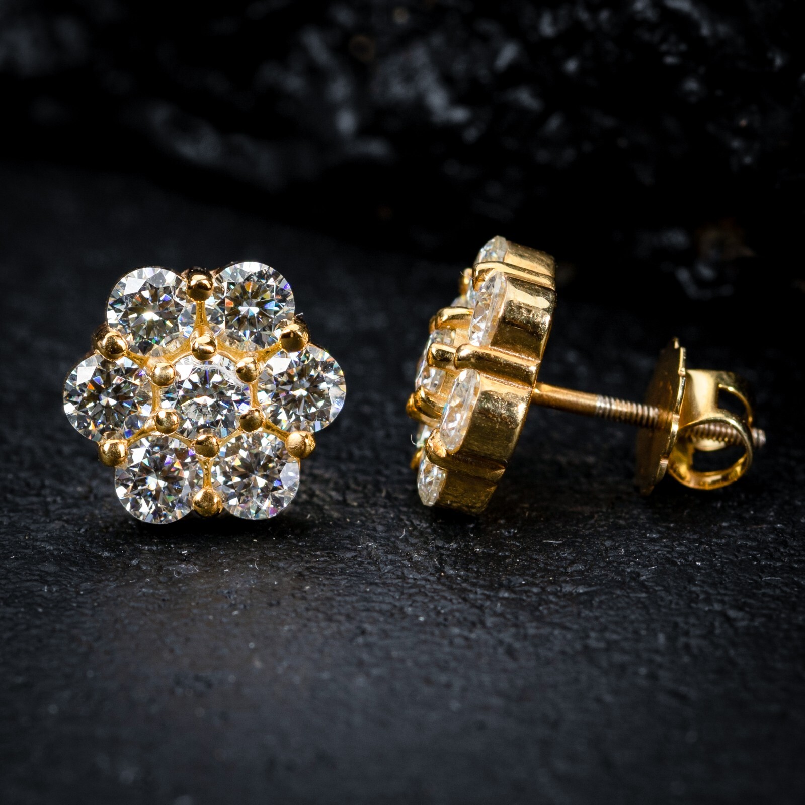 Iced Cz Large Yellow Gold Plated Hip Hop Flower Cluster Hip Hop Stud Earrings