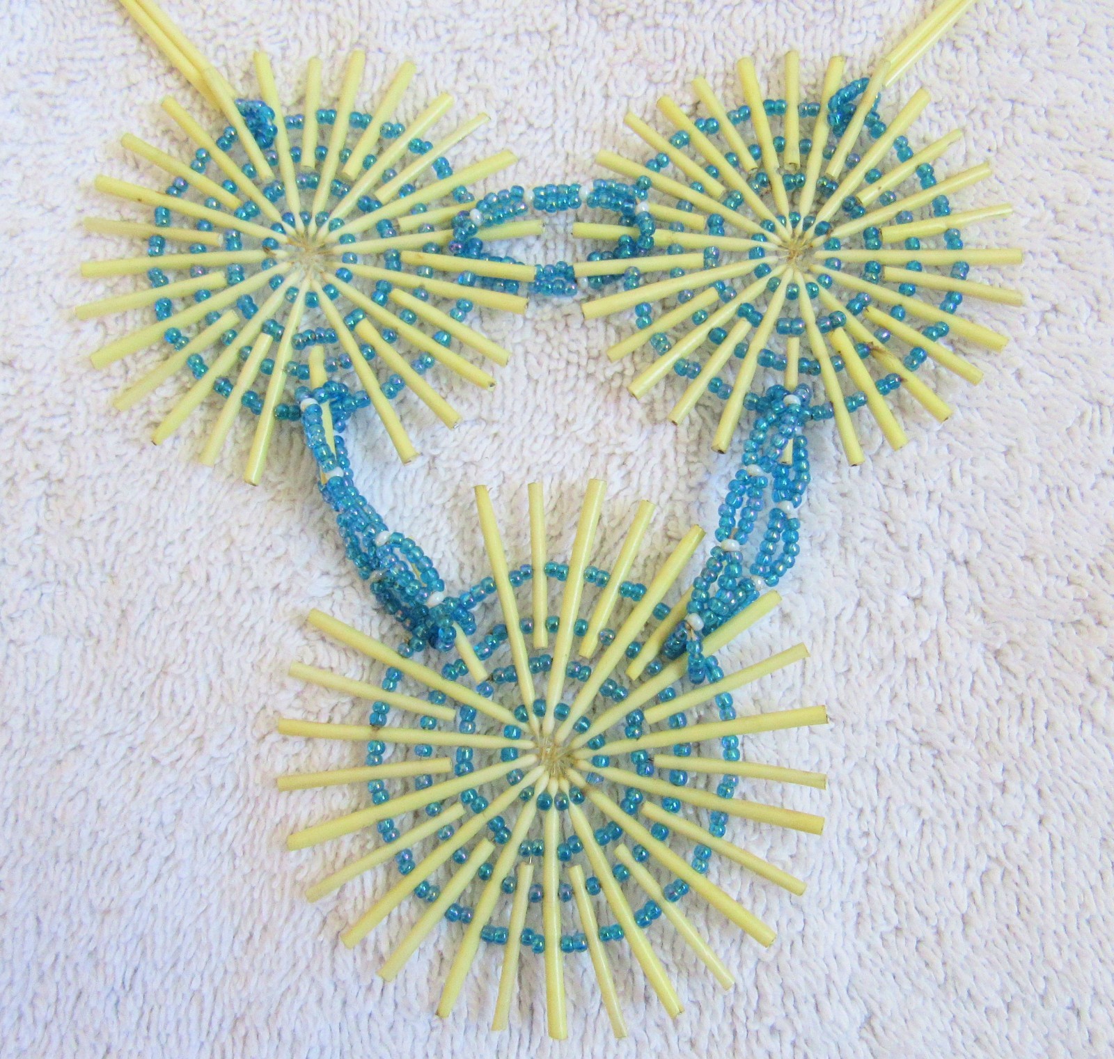 Old Sioux Indian Porcupine Quill & Beads Beadwork Medallion Pendants & Necklace